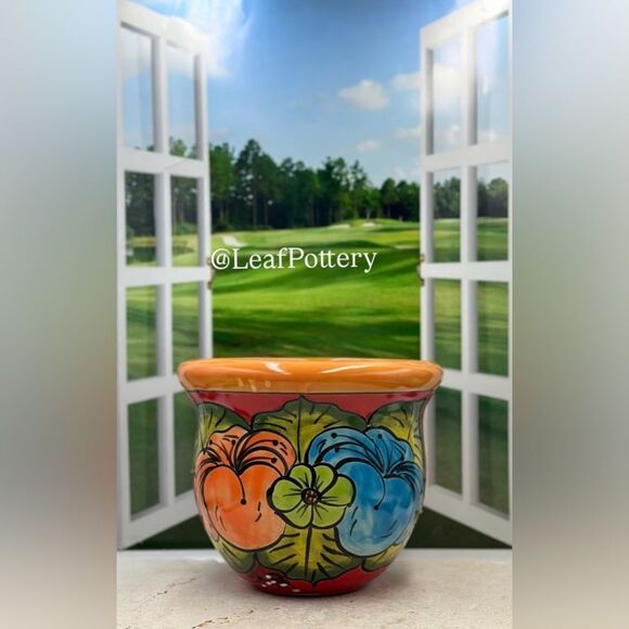 Scarlett Talavera Handmade Multi Colored Ceramic Planter Pot - Picture 1 of 10